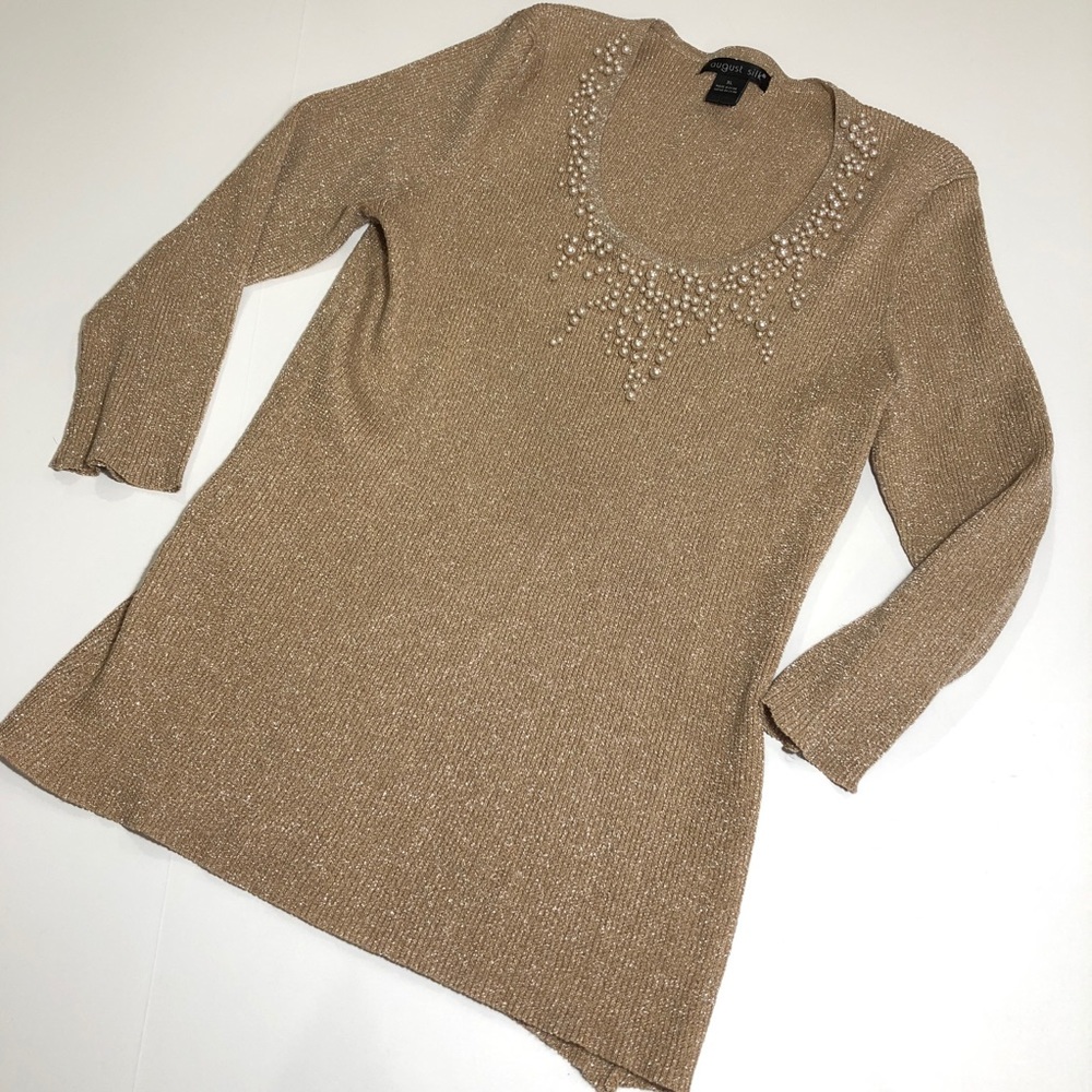 August Silk Champagne Asymmetrical Pearl Bead Top